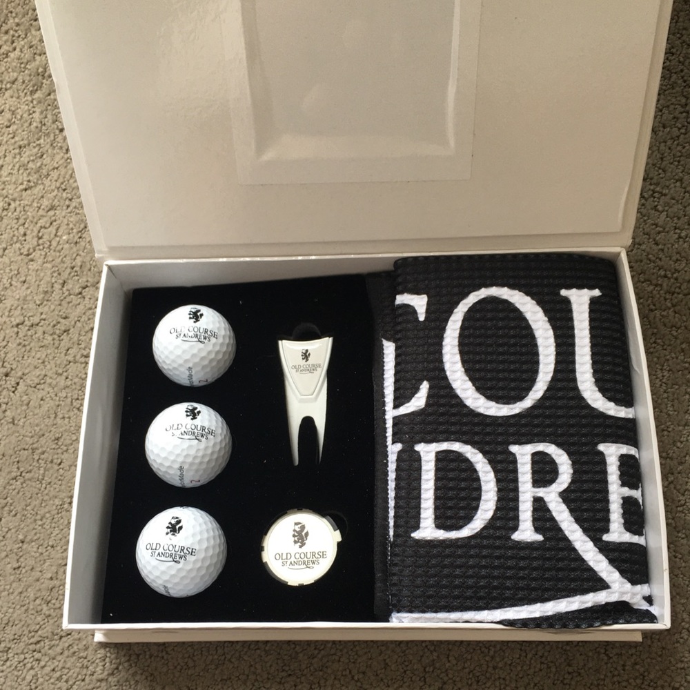 St Andrews old course golf ball and towel gift set